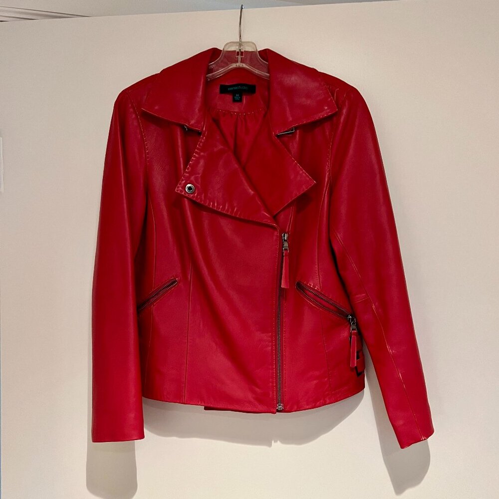 Red Leather Moto Jacket size M